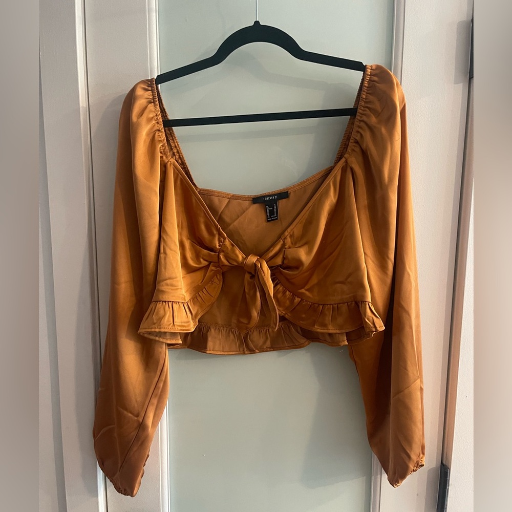 Tie front copper silk blouse